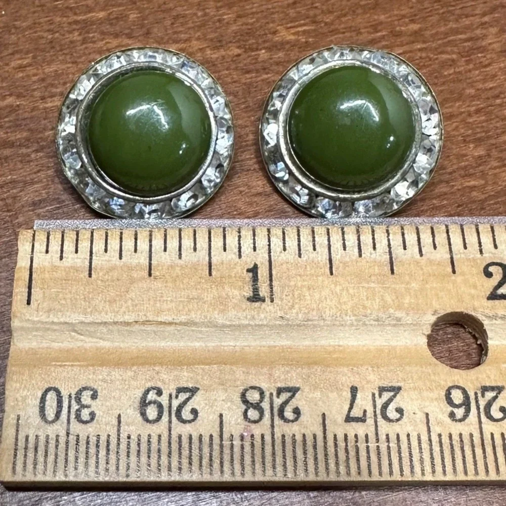 Clip On Earrings Women Green Good Vintage‎ Cabochon Button Round